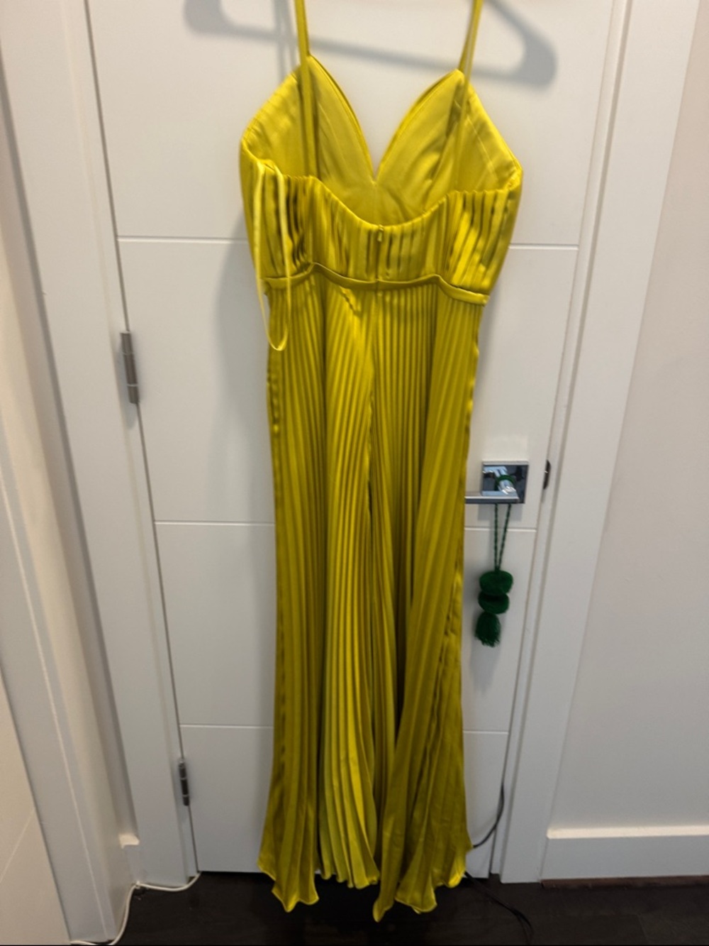 Pleated V-Neck Wide-Leg Jumpsuit in Chartreuse - Picture 10 of 12